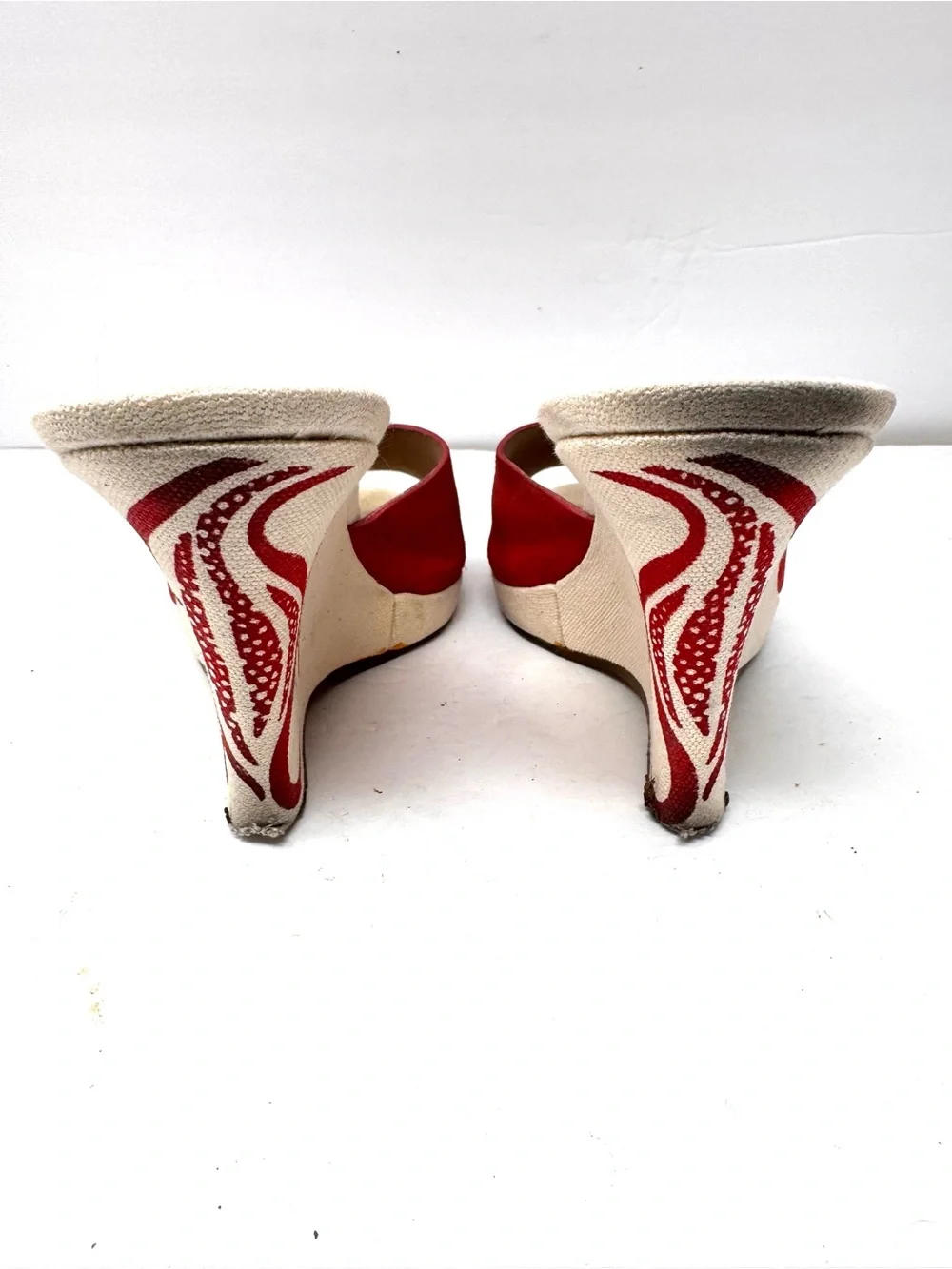 DKNY red suede peep toe wedges, made in Italy, size 9
